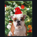 Papier Santa Hat Bulldog Christmas Tree Snowman boîte cad<br><div class="desc">Mignonne photo Bulldog avec boîte cadeau de Noël Tree Snowman en arrière - plan. Un cadeau parfait pour Noël !</div>