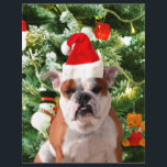 Papier Santa Hat Bulldog Christmas Tree Snowman boîte cad<br><div class="desc">Mignonne photo Bulldog avec boîte cadeau de Noël Tree Snowman en arrière - plan. Un cadeau parfait pour Noël !</div>