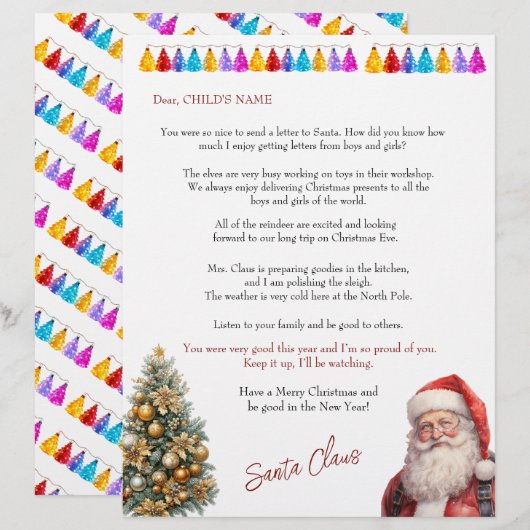 Papier Santa's Letter to Children Christmas Lights Tree (Devant / Derrière)