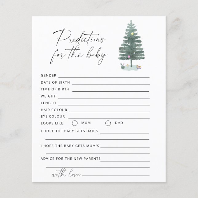 Papier sapin de Noël - prédictions et conseils pour bébé (Devant)