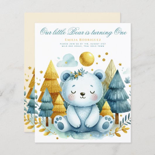 Papier Sauvage Un Ours 1er Anniversaire (ou MODIFIER ÂGE) (Devant / Derrière)