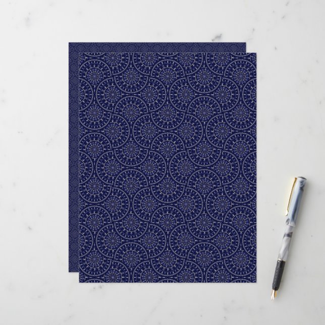Papier Scandinave Ditsy Winter Navy & Gold Art Deco (Devant/Arrière en situation)