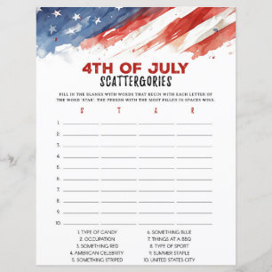 Papier Scattergories 4 juillet partie