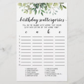 Papier Scattergories Anniversaire jeu modifiable (Devant)