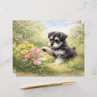 Papier Schnauzer Puppy Springtime Flowers Scrapbook Paper