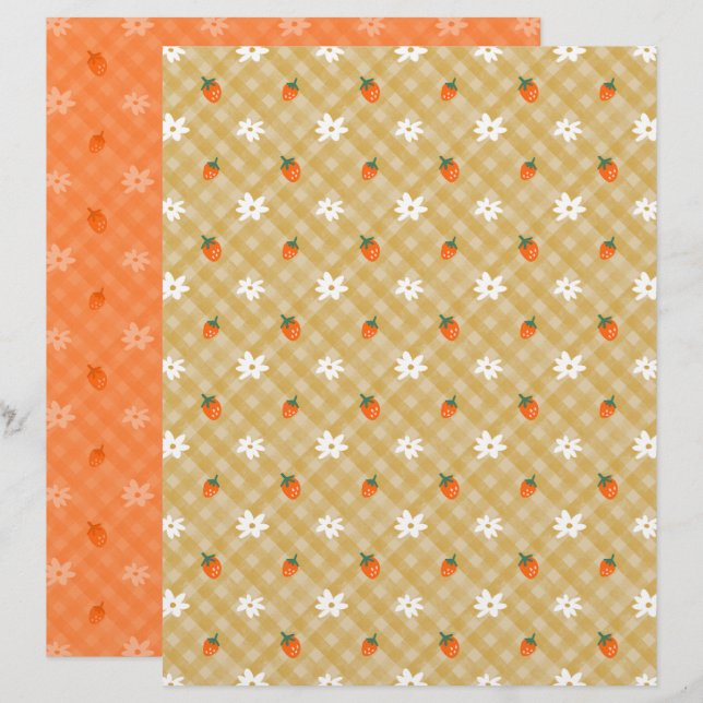 Papier scrapbook à carreaux de fraise (Devant / Derrière)