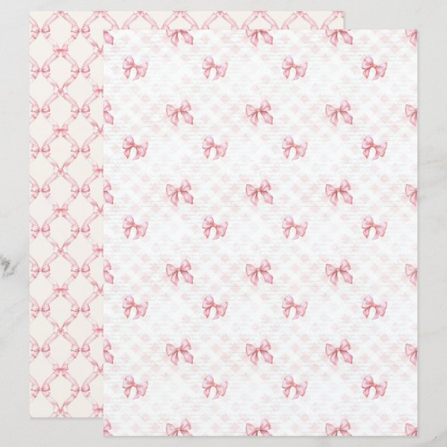 Papier scrapbook à l'arc rose Coquette vintage (Devant / Derrière)