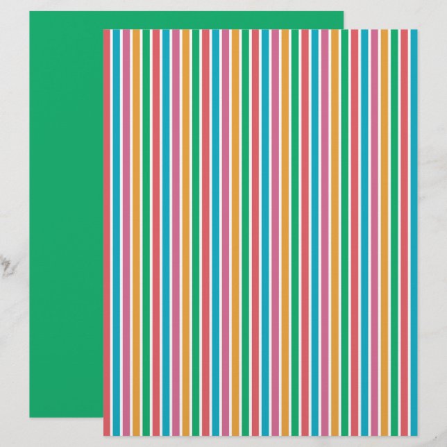 Papier scrapbook à motif rayure coloré (Devant / Derrière)