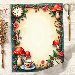Papier scrapbook Alice Champignons Tasses à thé et