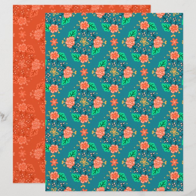 Papier scrapbook bleu à guirlande (Devant / Derrière)