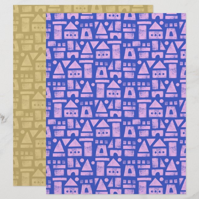 Papier scrapbook bleu château de sable (Devant / Derrière)