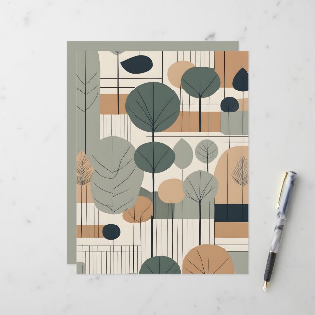 Papier scrapbook Boho Moderne avec Arbres (Devant/Arrière en situation)