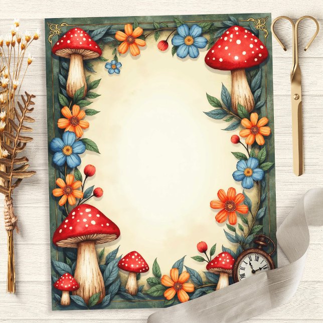 Papier scrapbook Champignons d'Alice et Montre de  (Créateur téléchargé)
