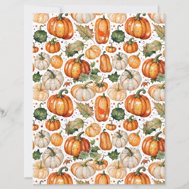Papier scrapbook de citrouilles et feuilles à l'aq (Devant)