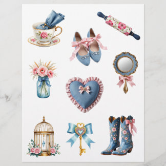 Papier scrapbook de cottage de campagne rose et bl