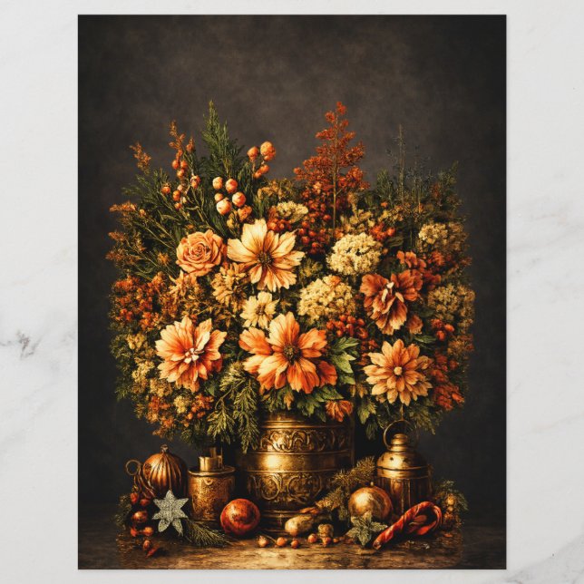 Papier scrapbook de fleurs de Noël rustiques réali (Devant)