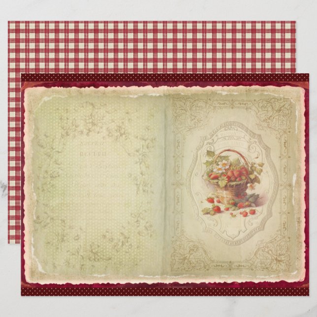 Papier scrapbook de la ferme aux fraises vintage (Devant / Derrière)