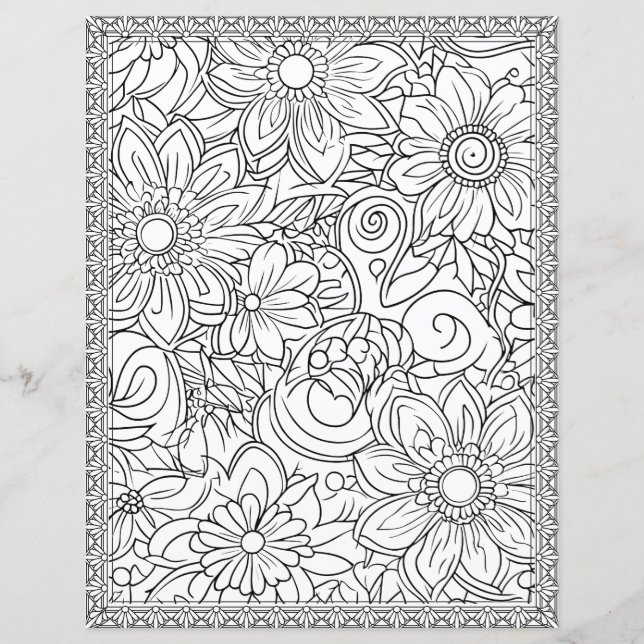 Papier scrapbook de page de coloriage florale élég (Devant)