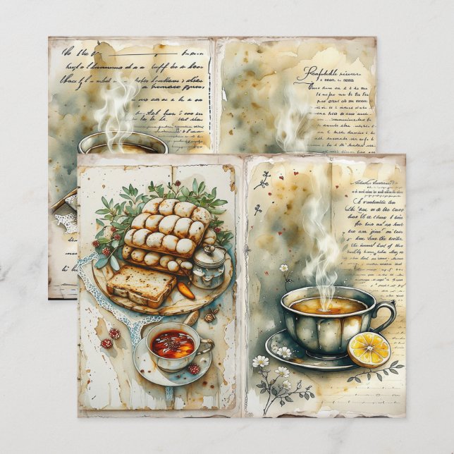 Papier scrapbook de petit-déjeuner vintage (Devant / Derrière)