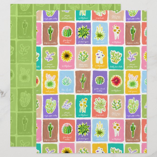 Papier scrapbook de plantes du désert (Devant / Derrière)