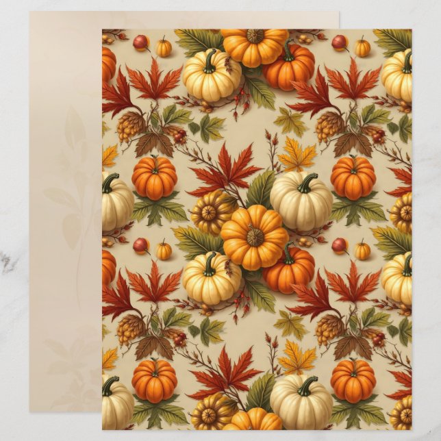 Papier scrapbook de récolte de citrouille (Devant / Derrière)