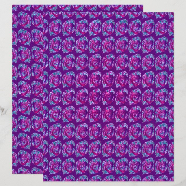 Papier scrapbook de roses abstraites violettes, pa (Devant / Derrière)