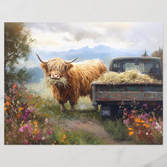 Papier scrapbook de vache des Highlands mangeant d (Devant)