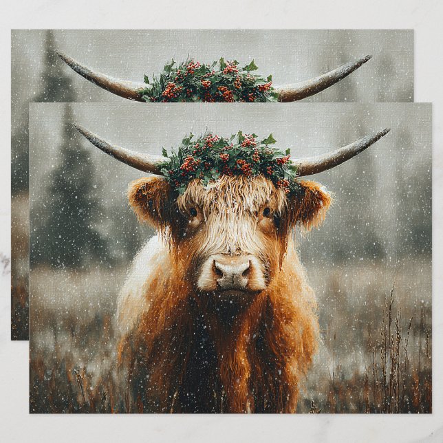Papier scrapbook de vache highland avec couronne d (Devant / Derrière)
