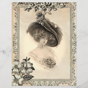 Papier scrapbook Femme au chapeau vintage des anné