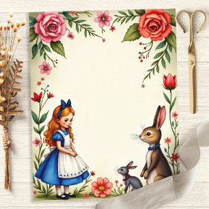 Papier scrapbook floral Alice et Lapins