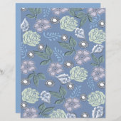 Papier scrapbook floral bleu (Devant / Derrière)