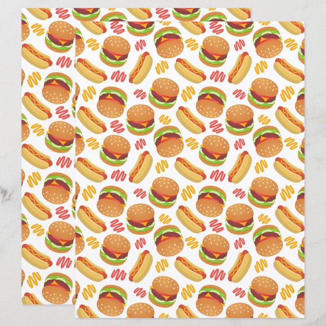 Papier scrapbook Hamburgers & Hot Dogs (Devant / Derrière)
