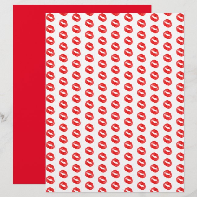 Papier scrapbook motif rouge à lèvres  (Devant / Derrière)