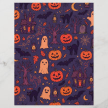 Papier scrapbook pour Halloween Citrouilles Fantôm