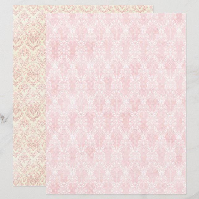 Papier scrapbook rose vintage Coquette (Devant / Derrière)