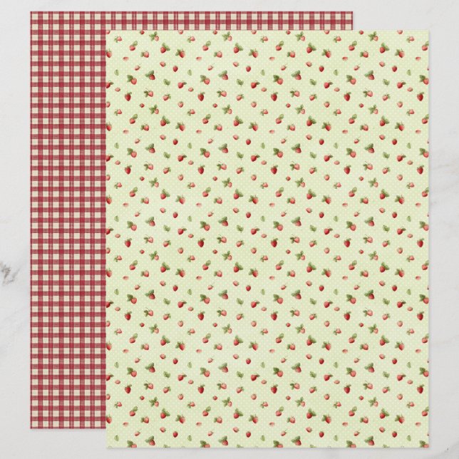 Papier scrapbook vintage fraise (Devant / Derrière)