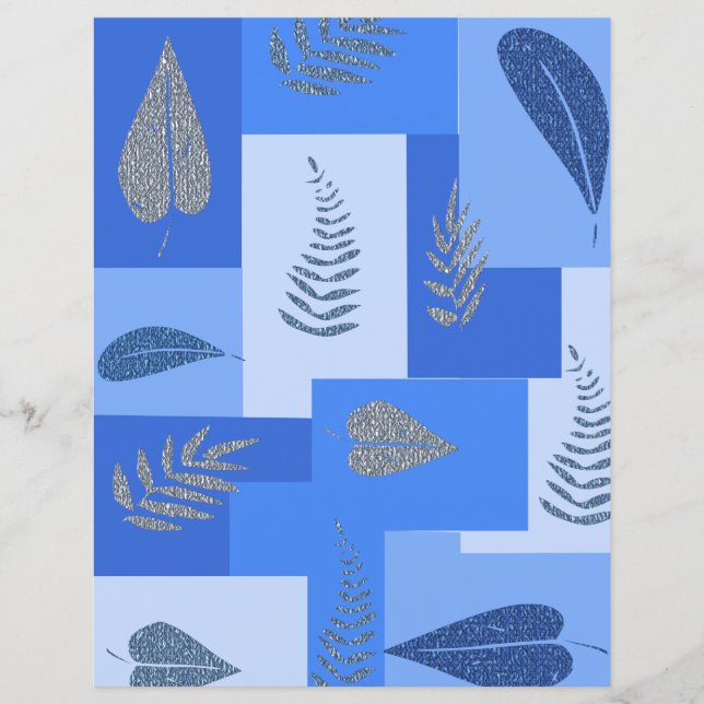 Papier scrapbooking abstrait feuille bleue (Devant)