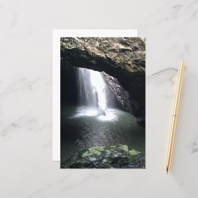 Papier scrapbooking avec photo de cascade (Devant/Arrière en situation)