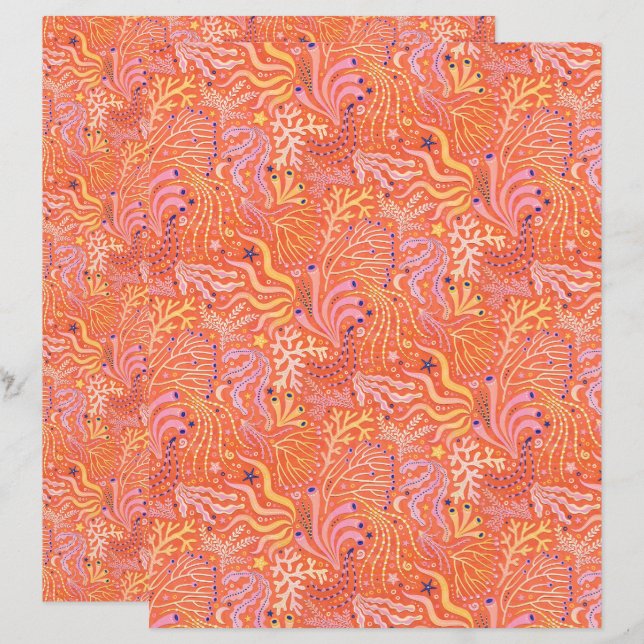 Papier scrapbooking en herbe de mer Boho Orange Pl (Devant / Derrière)