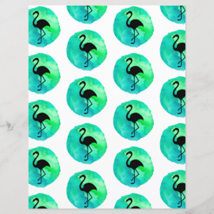 Papier scrapbooking motif flamant rose bleu vert