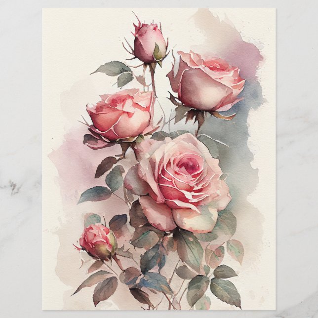 Papier scrapbooking Roses roses aquarelles (Devant)