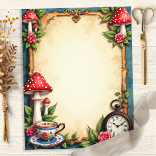 Papier scrapbooking Tasse à thé Champignons Alice