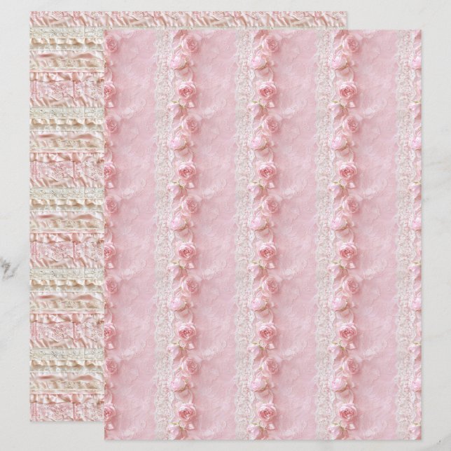 Papier scrapbooking texture dentelle rose Coquette (Devant / Derrière)