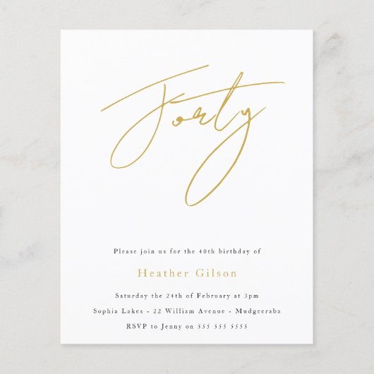 Papier Script Black & Gold Budget 40e anniversaire Invita (Devant)