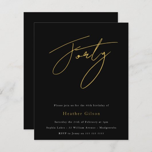 Papier Script Black & Gold Budget 40e anniversaire Invita (Devant / Derrière)