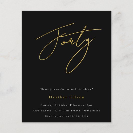 Papier Script Black & Gold Budget 40e anniversaire Invita (Devant)
