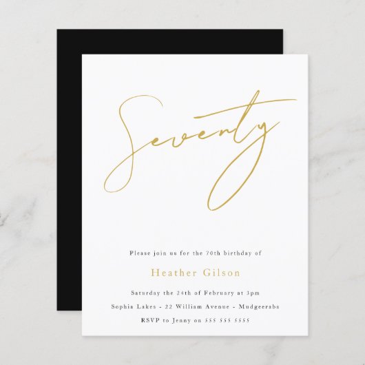 Papier Script Black & Gold Budget 70e anniversaire Invita (Devant / Derrière)