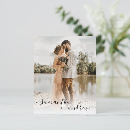 Papier Script blanc moderne 5 photos budget mariage (Debout devant)