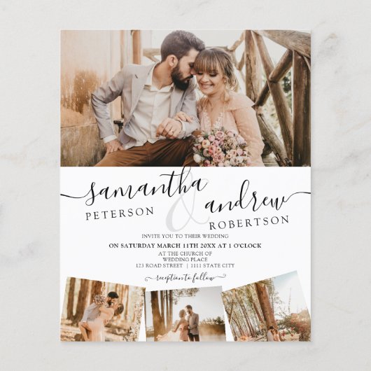 Papier Script blanc moderne 5 photos budget mariage (Dos)
