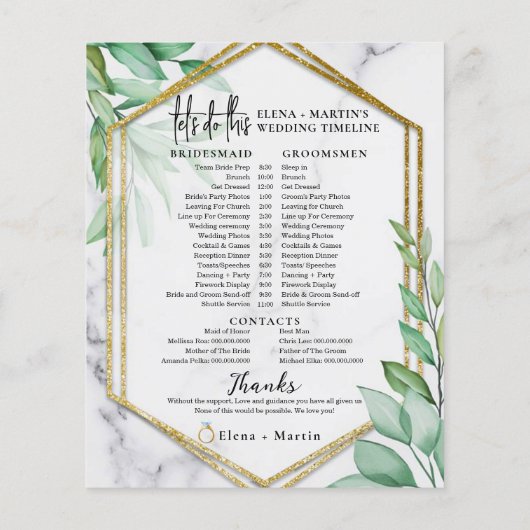 Papier Script botanique Texte Mariage Jour Timeline (Dos)